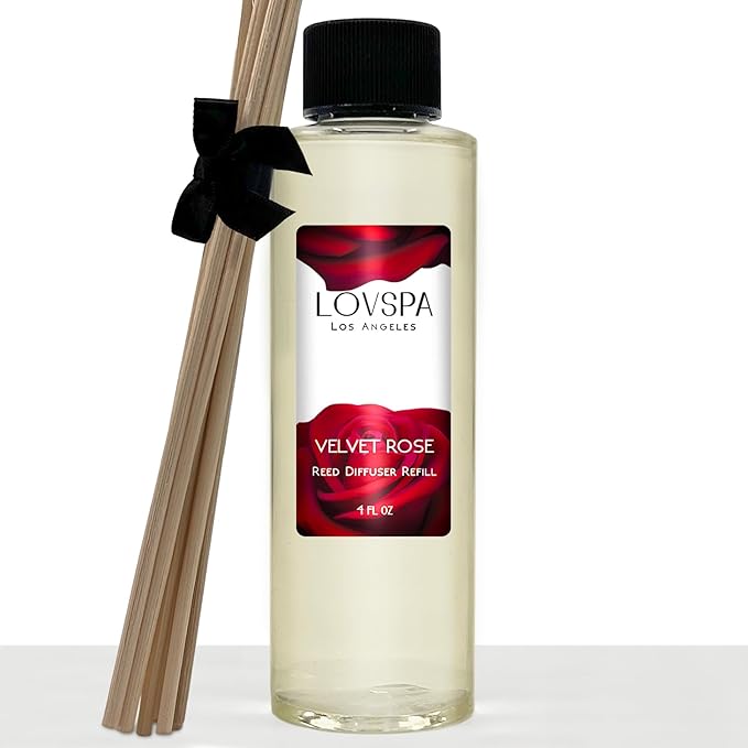 LOVSPA Velvet Rose Diffuser Oil - Luxury Essential Oils for Diffuser Refill & Air Freshener Room Spray - Long-Lasting & Natural Home Fragrance, Scented Oil for Diffusers, USA Made, 4oz - Bloomnest