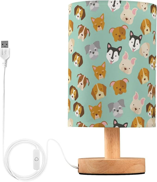 Table Lamp Husky Pug Dachshund Pitbull French Bulldog Golden Retriever Dog Nightstand Lamp with Wood Base Fabric Lamp Shade Bedside Desk Lamp for Living Room Bedroom Kids Room Office - Bloomnest