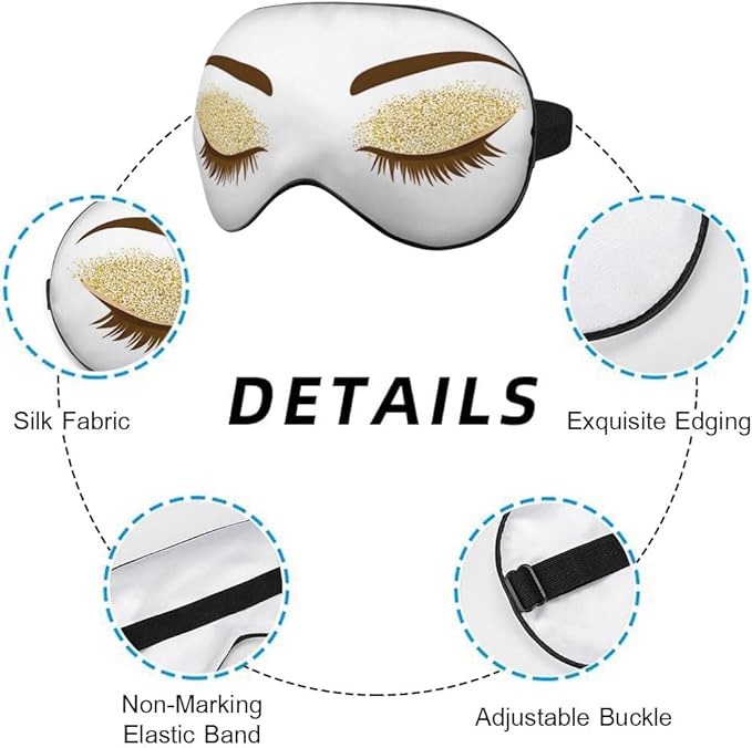 Eyelash Sleep Eye Mask Woman Eye Long Eyelashes Golden Glitters Eyeshadows Makeup Silk Eye Mask Sleeping Soft Eye Shade Cover for Women Boy Girl Airplane Travel - Bloomnest