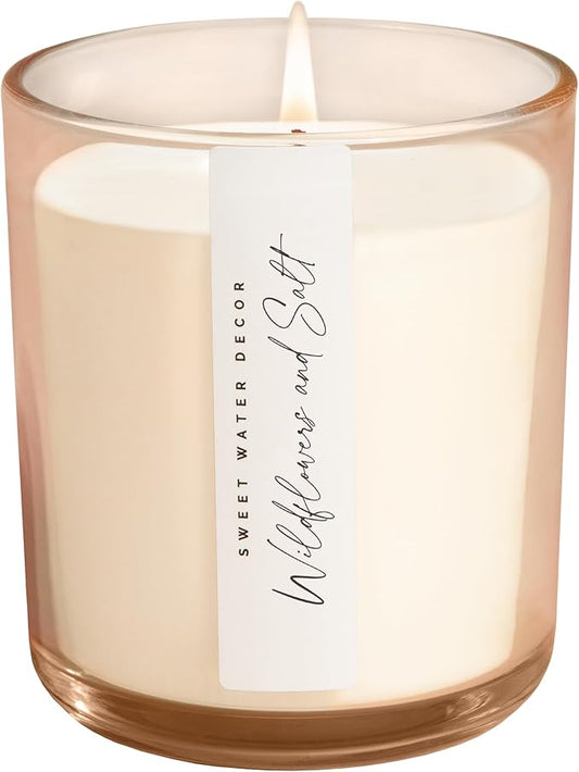 Sweet Water Decor Wildflowers and Salt Scented Soy Candles – Jasmine, Lily, Geranium, Violet, Leafy Greens – Cozy Floral Aroma – 50 Hour Burn – 12oz Tinted Glass Jar for Home Decor and Bedroom Decor - Bloomnest