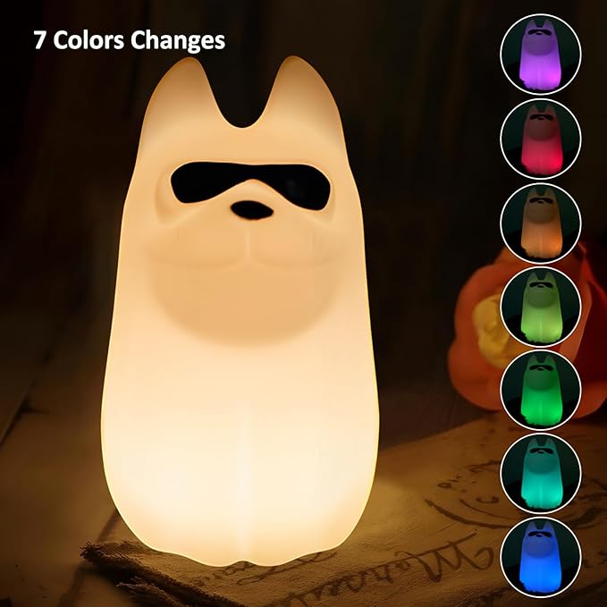 Cute Dog Night Light, 7 Colors Want Want Nightlight, LED Bedside Lamp, Touch-Sensitive for Bedroom, Living Room,Dorm Room Decor for Christmas Gift Baby Kids Girls Teens - Bloomnest