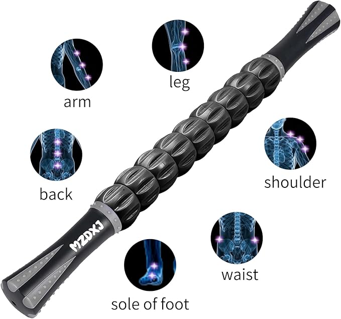 Muscle Roller Massage Roller Stick- Deep Tissue Fascia Blaster for Myofascial Pain Relief, Lymphatic Drainage & Body Sculpting, Handheld Physical Therapy & Recovery Tool (Gray black-18 inch) - Bloomnest