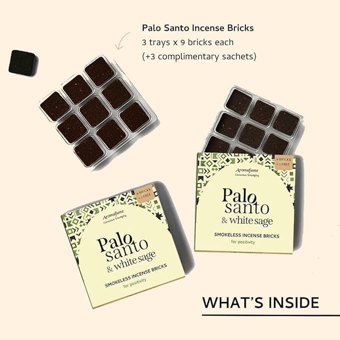 Palo Santo & White Sage Smokeless Incense Bricks Refill | 3 x 9 Bricks | Aromatherapy | Smudging | Made with Essential Oils | Natural Air fresheners for Home | Spiritual Meditation Accessories