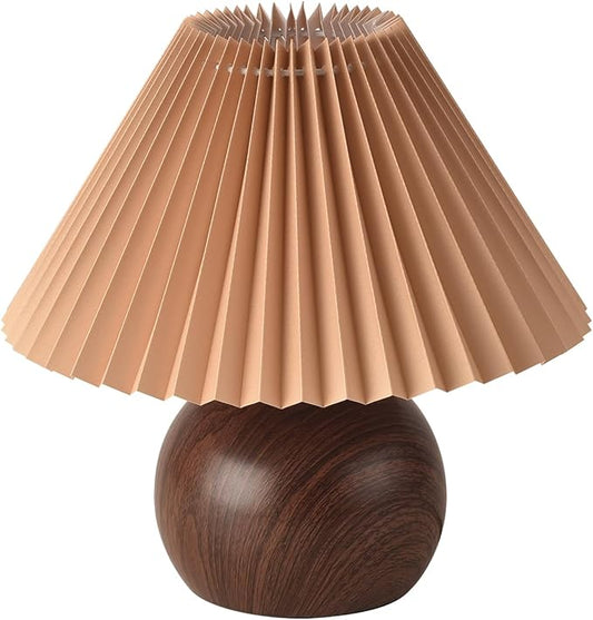 KUNJOULAM Retro Pleated Table Lamp, Modern Bedside Nightstand Lamp with Brown Shade, 5.9” Metal Base for Bedroom, Home Office, Living Room, Kids Dorm Without Bulb - Bloomnest