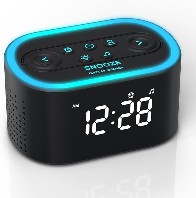 Reacher Digital Alarm Clock & White Noise Sound Machine, 21 Soothing Sounds, 7 Wake Up Sounds, 8 Night Lights, 32-Level Volume, 9 Sleep Timer, Memory Function for Adult, Kid, Bedside, Bedroom - Bloomnest