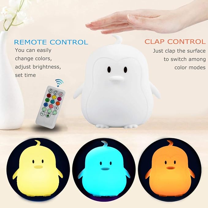 Penguin Night Light for Kids Silicone Sleep NightLights, 9 Colors Baby Light Bedside Lamp Bed Room Children Decorative Lamps for Toddlers/Boys/Girls/Adults/Bedroom/Bathroom/Outdoor - Medium - Bloomnest