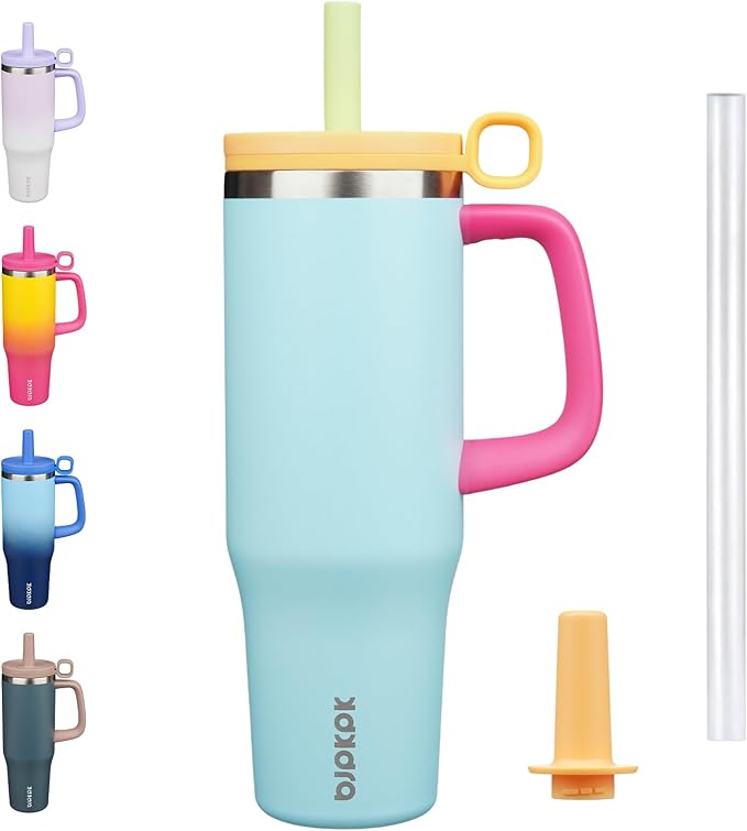BJPKPK Insualted Tumblers with Handle and Straw 40oz Stianless Steel Travel Coffee Mug Thermal Cups with Lid,Sky Blue - Bloomnest