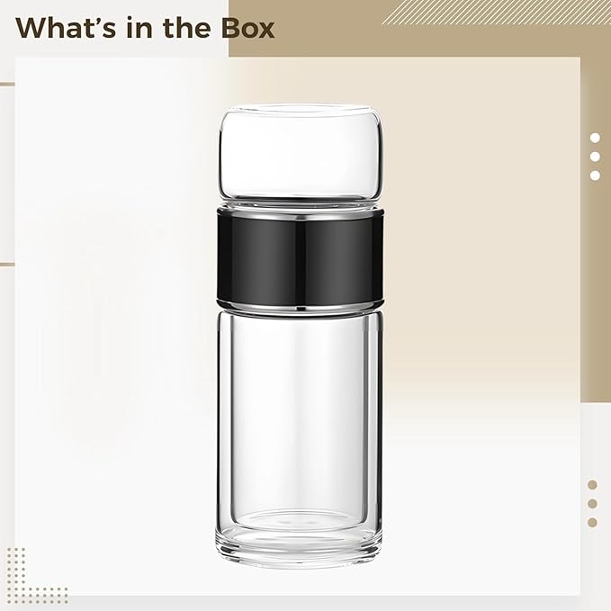 Double Wall Tea Tumbler, 16.9 Oz, Borosilicate Glass, With Infuser, Heat Resistant, Black - Bloomnest