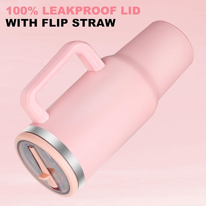 40 oz Tumbler with Handle and Flip Straw Lid, Vacuum Insulated Leak Proof Double Walled Stainless Steel Travel Mug Tumblers, Maintains Cold Ice and Heat for Hours(Pink) - Bloomnest