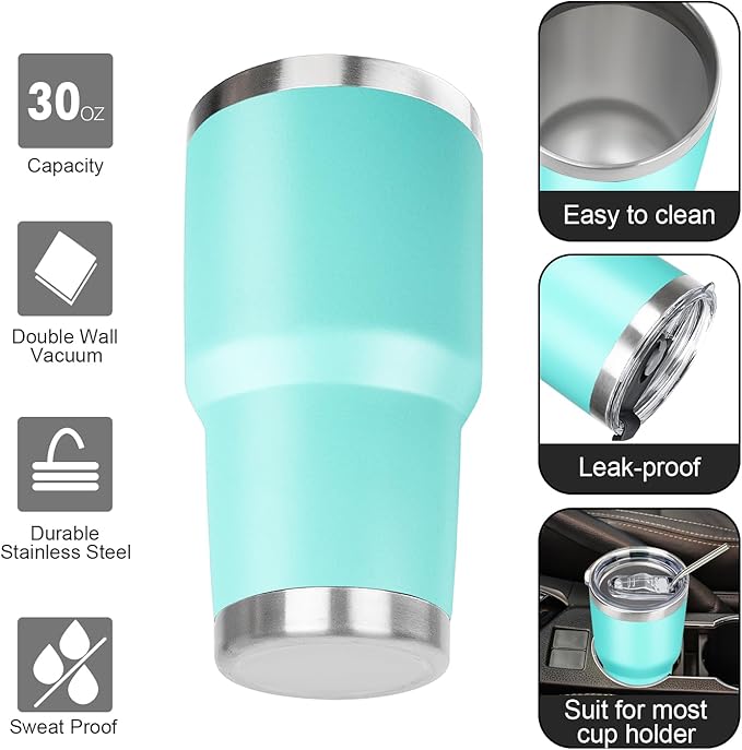 30 oz Tumbler with Lids and Straws Double Wall Vacuum Insulated Tumbler Cup,Stainless Steel Leak-proof Thermal Tumbler Powder Coated Travel Coffee Mug for Cold and Hot Drinks,Teal - Bloomnest