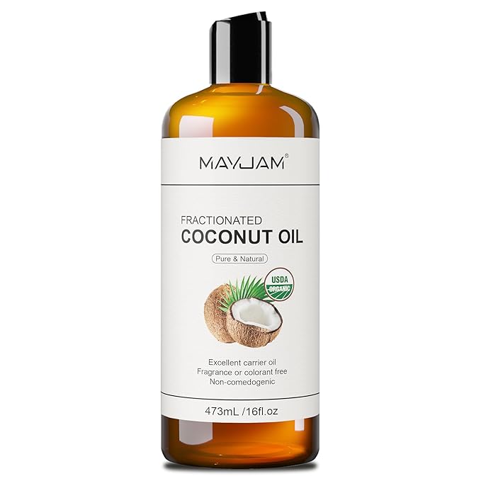MAYJAM Organic Fractionated Coconut Oils Liquid 16oz, 100% Pure & Natural USDA Certified Cold Pressed Coconut Carrier Oil for Face Skin & Hair Moisturizing, Body Massage Oil for Essential Oils Mixing - Bloomnest