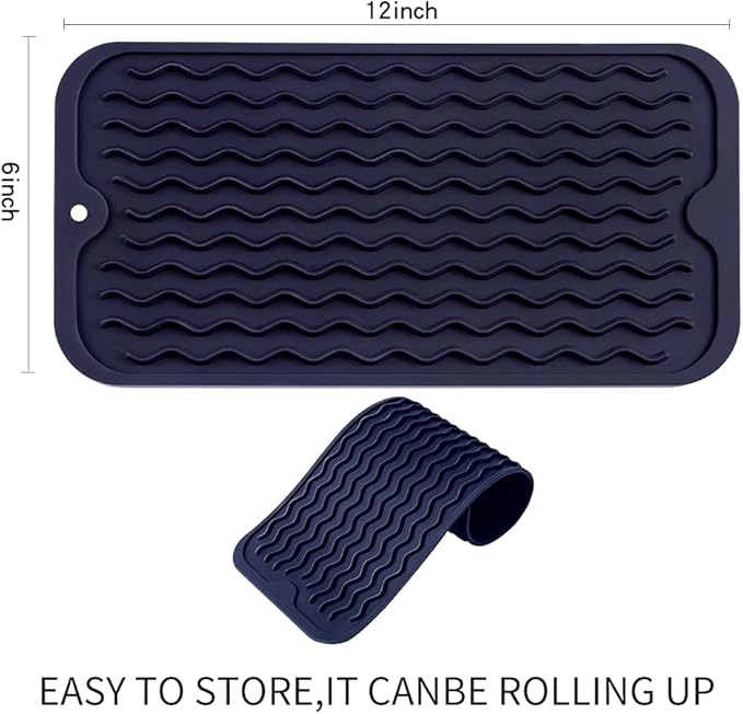 Silicone Dish Drying Mat for Multiple Usage,Easy clean,Eco-friendly,Heat-resistant Silicone Mat for Kitchen Counter or Sink,Refrigerator or Drawer Liner Navy Blue S 12 inches x 6 inches - Bloomnest