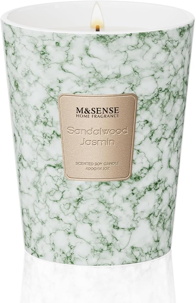 M&SENSE SandalWood Jasmine Scented Candles for Home, Lead-free Wick Highly Scented Jar Candles, 14.1 Oz 80 Hours Lasting Burning Candles Gifts for Women, Relaxing Aromatherapy Candle for Stress Relief - Bloomnest