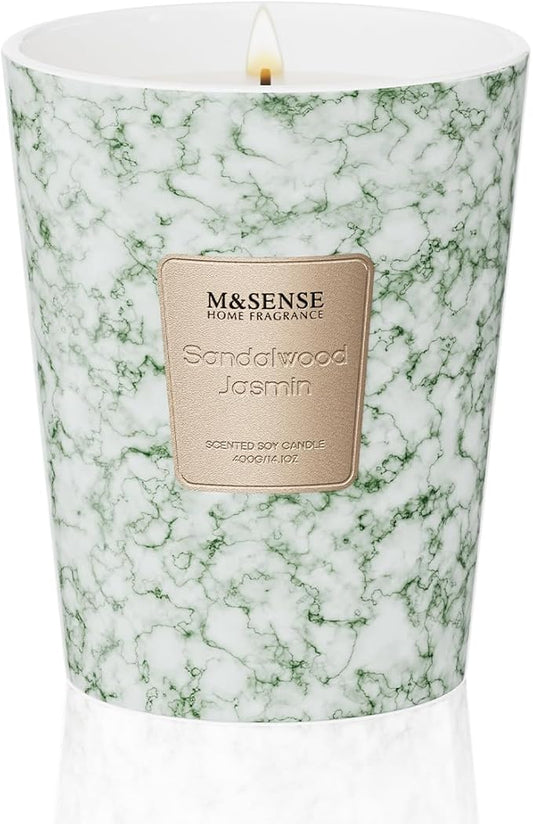 M&SENSE SandalWood Jasmine Scented Candles for Home, Lead-free Wick Highly Scented Jar Candles, 14.1 Oz 80 Hours Lasting Burning Candles Gifts for Women, Relaxing Aromatherapy Candle for Stress Relief - Bloomnest