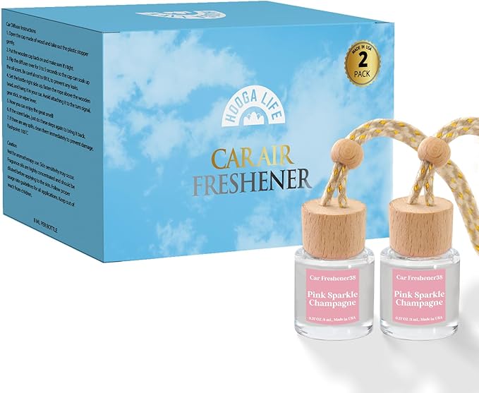 HoogaLife Car Air Freshener Diffuser 2 Pack Hanging Air Freshener Diffuser - Pink Sparkle Champagne Fragrance Oil Air Diffuse r for Car, 45+ Days Long Lasting Fragrance Made in USA (P38) - Bloomnest