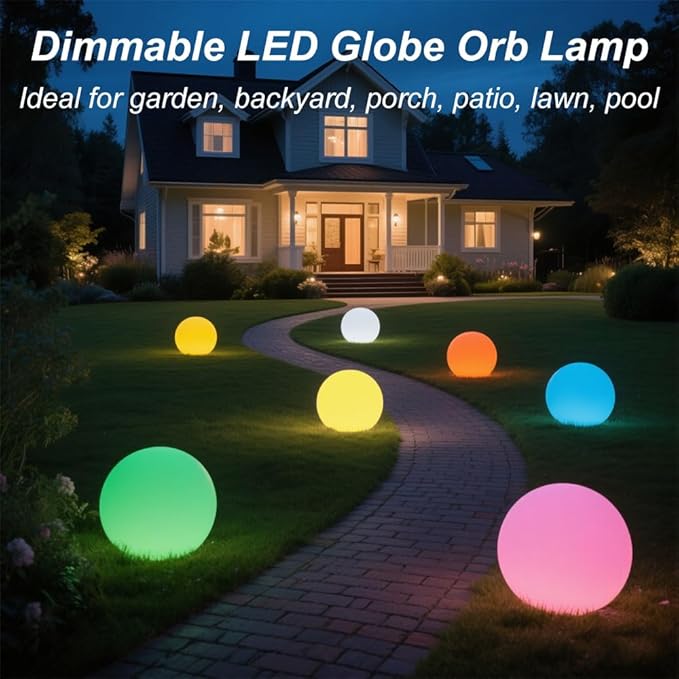 10 In LED Globe Light w/Remote, 16 RGB Colors 4 Modes & 8 Dimmable Brightness LED Ball Light Sphere Lamp, Rechargeable Orb Night Light Waterproof Outdoor Globe Lamp for Home/Yard/Lawn/Party/Pool Decor - Bloomnest