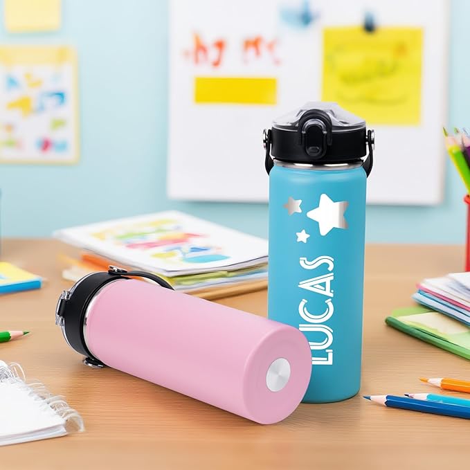 Personalized Water Bottles for Kids, Custom 18 oz Water Bottle for School with Engraved Name, Stainless Steel Tumbler for Kids with Straw, Birthday Christmas Gifts for Girls Boys - Bloomnest