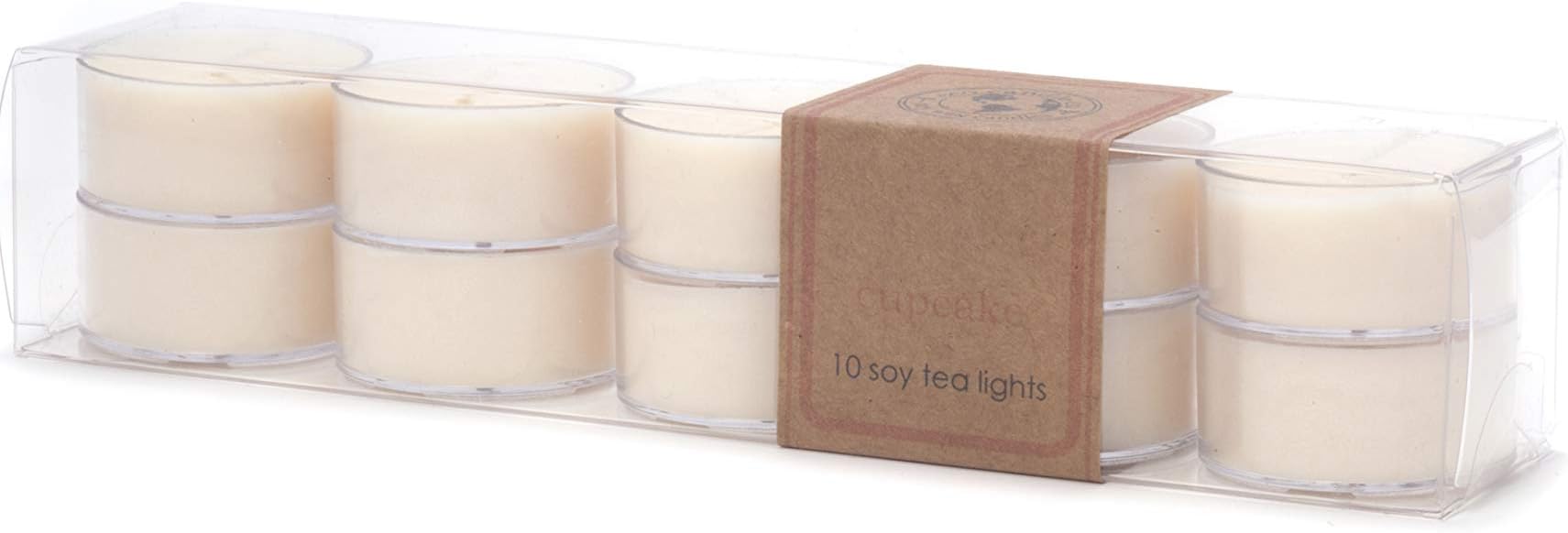 ECO CANDLE CO. Tea Light Candles, Cupcake, 10-Pack - Scents of Yellow Cake & Icing - Recyclable Plastic Cups, 100% Soy Wax, No Lead, Hand Poured, Made from Midwest Grown Soybeans, .6 oz. Each - Bloomnest