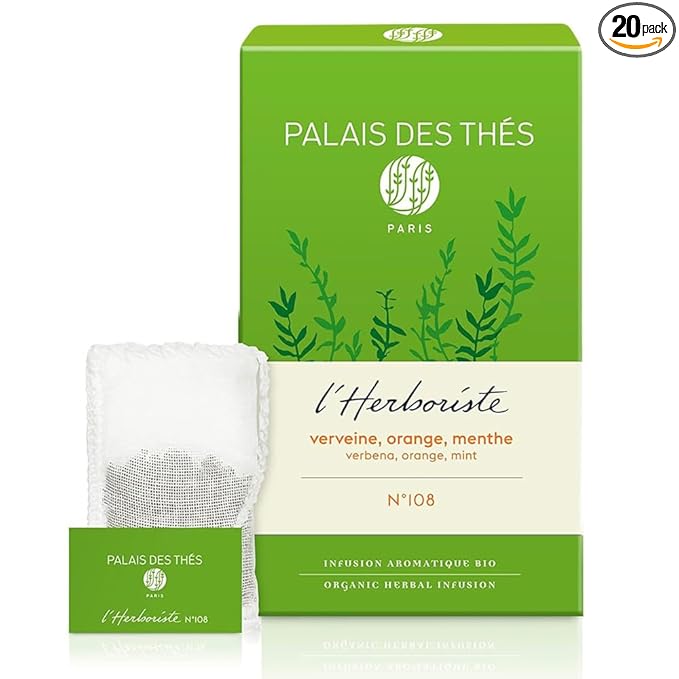 Palais des Thés Caffeine-Free Tea - L'Herboriste N°108 Organic Relaxation Herbal Blend with Lemon Verbena, Orange & Mint - Premium Tea Bags, Serves 20 Cups - Bloomnest