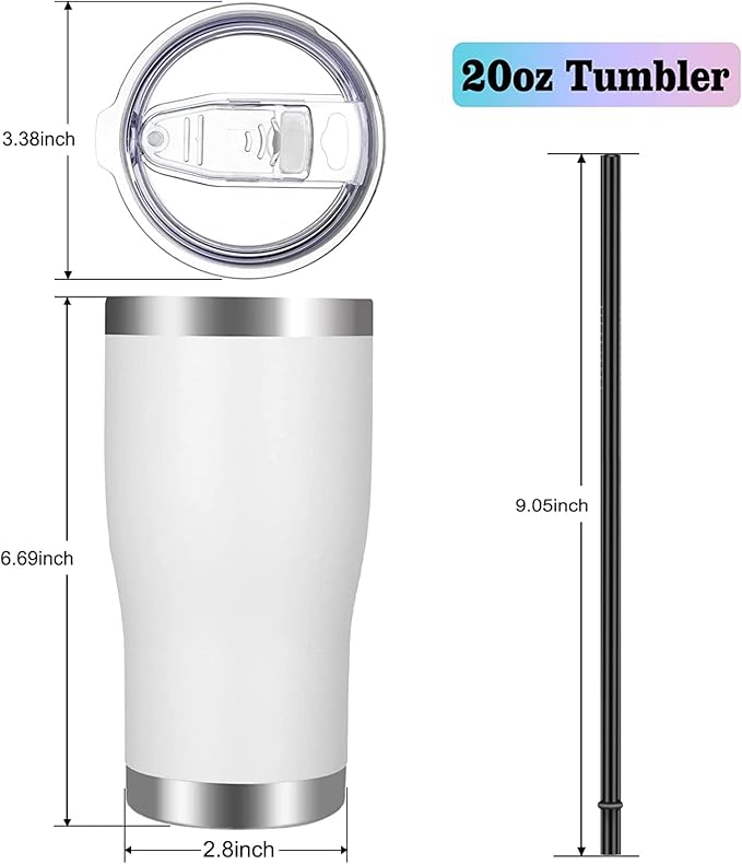 VEGOND 20oz Tumbler Stainless Steel Tumbler Cup with Lid And Straw Vacuum Insulated Double Wall Travel Coffee Mug(White 6 Pack) - Bloomnest