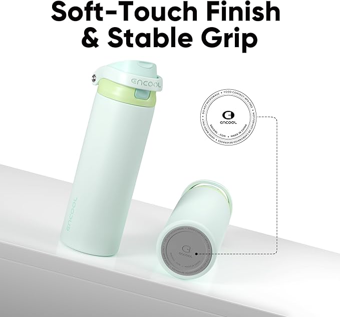 ENCOOL Leakproof Insulated Water Bottle with Straw Dual-Sip Water Bottle Bag-Safe Design for Work, Commute & Gym – Keeps Drinks Cold All Day, 24 oz, Lime White ENCOOL