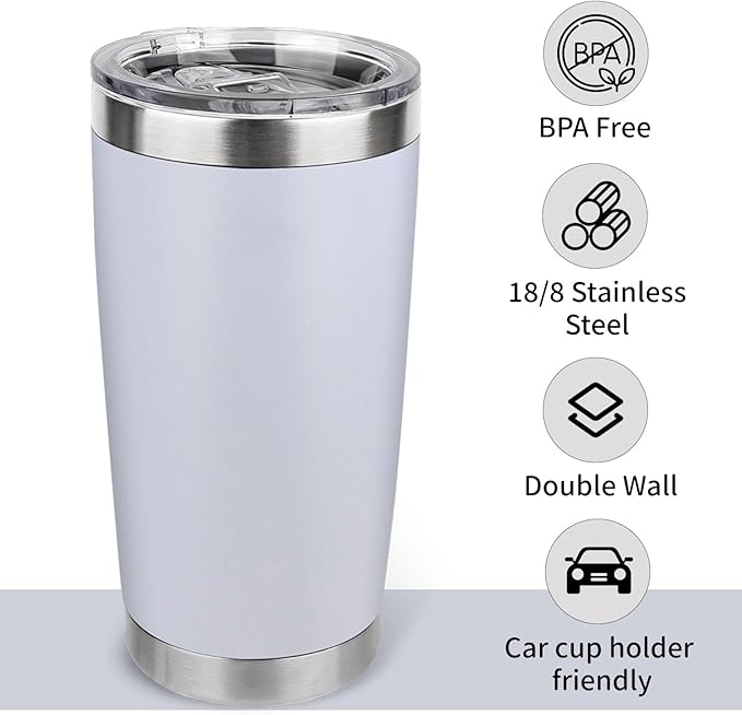 20oz Stainless Steel Tumbler Bulk with Lid, Travel Mug - Double Wall Vacuum Powder Coated Cup - White, 12 Pack - Bloomnest