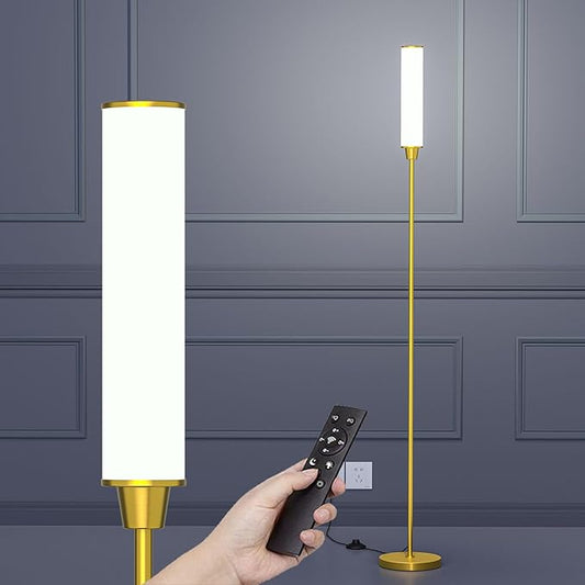 Floor Lamp with Remote Control,Bright Floor Lamps for Living Room/Bedroom/Office, Stepless Adjustable 3000K-6000K Colors and 10-100% Brightness,Standing Light with Foot Switch (Brass Gold) - Bloomnest