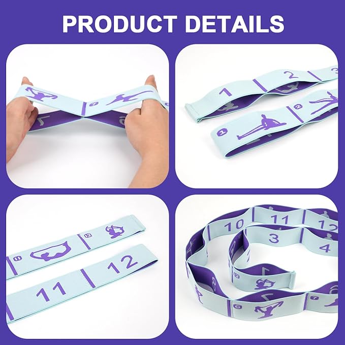 Elastic Yoga Stretching Strap with Loops, CEILIWEN Stretch Straps For Physical Therapy, Pilates Stretch Band, Elastic Exercise Bands, Leg Stretching Strap, Stretch Resistance Bands For Exercise - Bloomnest