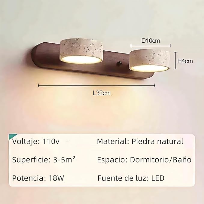 Japanese Wabi-Sabi LED Wall Sconce with Natural Stone Shade,Vintage Swivel Wall Lights,Modern Wall Sconce for Bathroom Mirror, Kitchen,Dining Room,Hallway,Vanity Lighting (A, 2 Heads) - Bloomnest