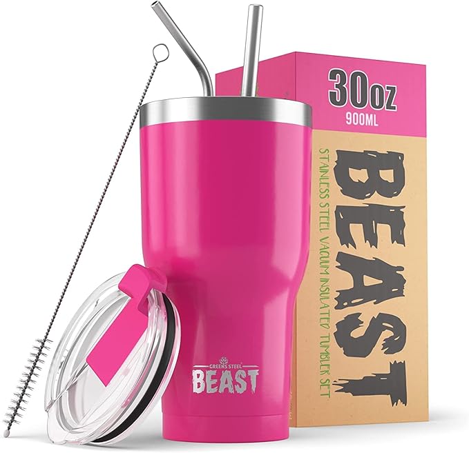 Beast 30 oz Tumbler Stainless Steel Vacuum Insulated Coffee Ice Cup Double Wall Travel Flask (Cupcake Pink) - Bloomnest