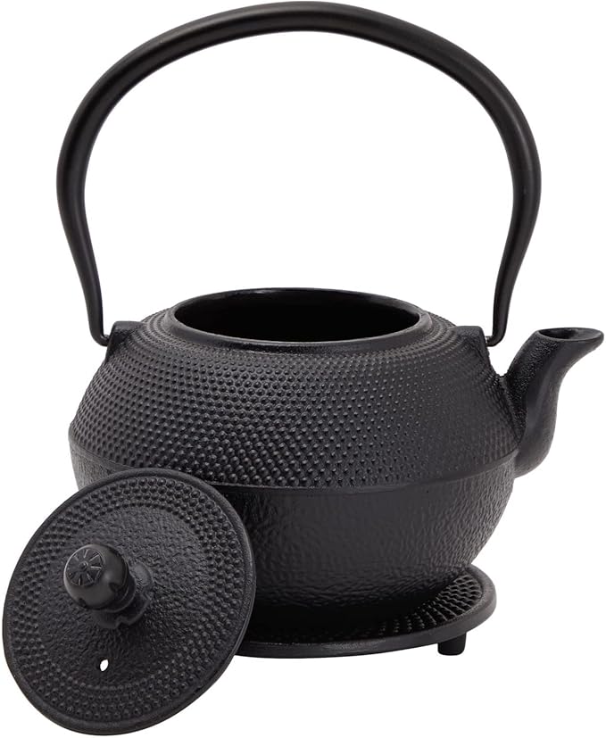 Juvale Cast Iron Teapot - 1200 mL, Black, 2 Cups - Japanese Tea Set with Stainless Steel Infuser & Stovetop Kettle for Loose Leaf Tea