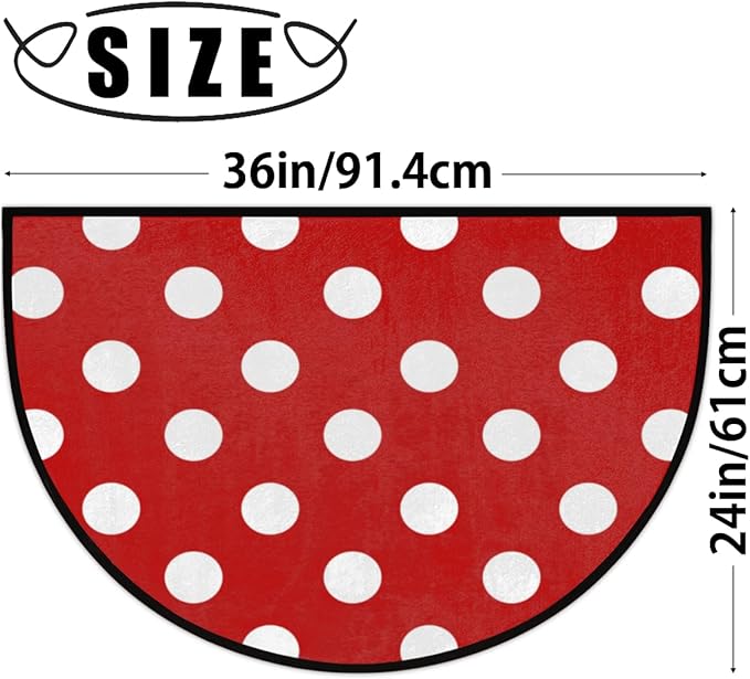 Half Round Door Mat, Red White Polka Dot Non-Slip Half Circle Area Rug Polka Dot Doormat Washable Durable Home Decor Half Moon Rug for Floor Indoor Outdoor Living Room Bedroom Kitchen Patio - Bloomnest