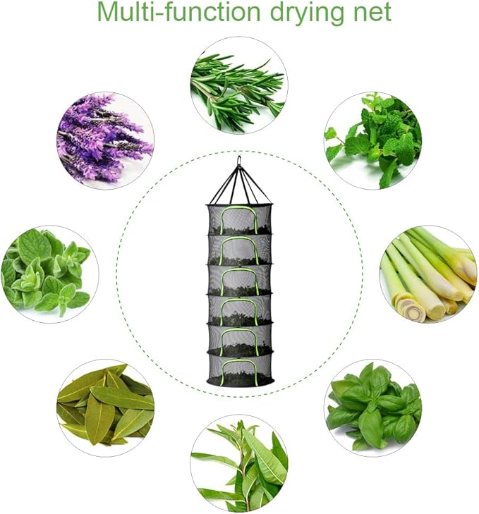 6 Tier Black Mesh Zippered Herb Drying Rack Hanging Dryer Dry Net with Pruning Shear for Hydroponics - Bloomnest