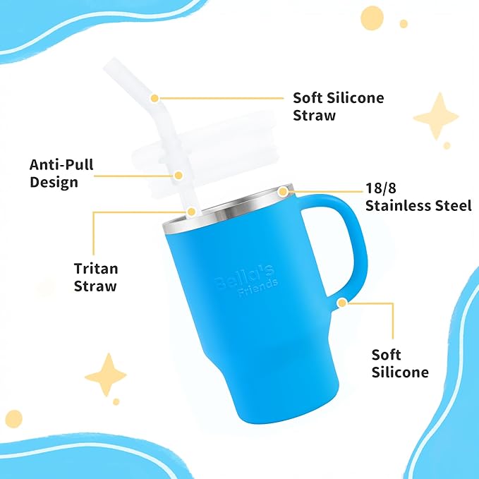 Bella's Friends Handy Mini Tumbler – Adorable 9 oz Sippy Cup for Toddlers 1-3 years old, Flexible Straw, Stainless Interior & Silicone Body, Leak‑Proof, Dishwasher Safe, Ideal for Travel or At Home - Bloomnest