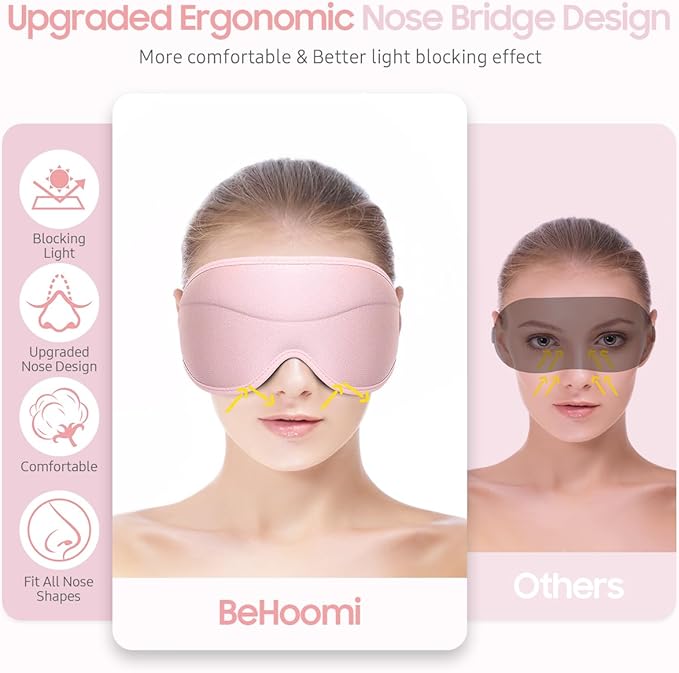 Sleep Mask, Premium Eye Mask for Sleeping, Total Blackout, Super Soft Comfort, Adjustable Fit, Upgraded 3D Ergonomic Designed Sleeping Mask for Home, Office, Travel, Meditation, Yoga, Pink - Bloomnest