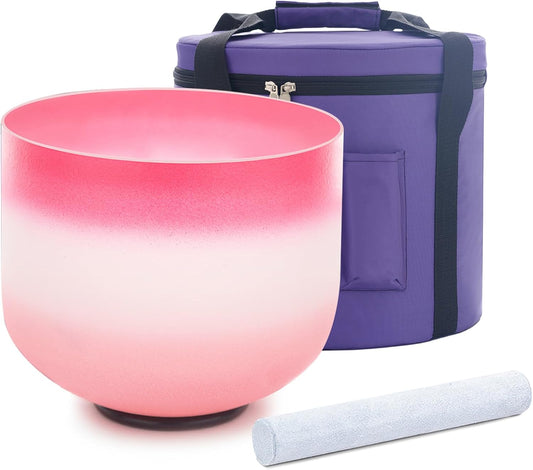 8 inch F Note 432HZ Light Pink Singing Bowl Frosted Quartz Heart Chakra Meditation Sound Healing with Durable Carrying Case Suede Striker O-ring