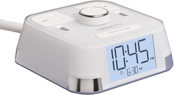 Brandstand | CubieTime White | User Friendly & Convenient Charging Alarm Clock | 1 USB-A and 1 USB-C | 2 Tamper Resistant Outlets | Safety Tested- Meets UL Standards