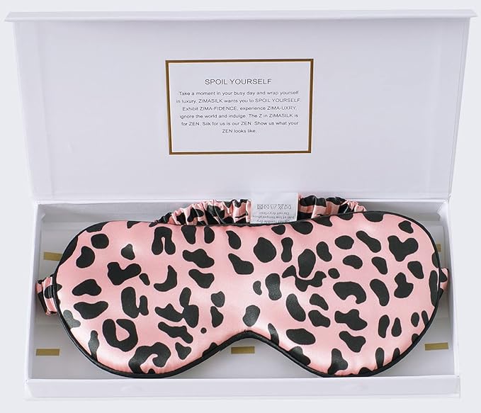 ZIMASILK Adjustable 100% 22 Momme Mulberry Silk Sleep Mask for Sleeping, Filled with Premium Mulberry Silk, Softest & Breathable Eye Sleeping Mask (Leopard - Black Pink) - Bloomnest