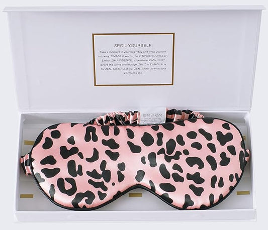 ZIMASILK Adjustable 100% 22 Momme Mulberry Silk Sleep Mask for Sleeping, Filled with Premium Mulberry Silk, Softest & Breathable Eye Sleeping Mask (Leopard - Black Pink) - Bloomnest