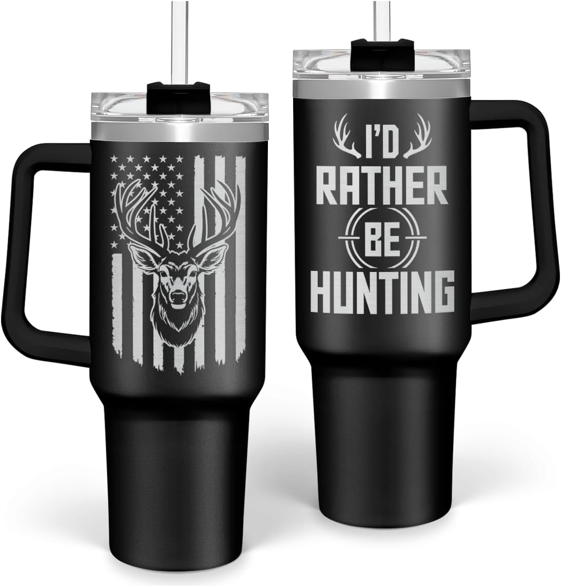 SANDJEST I'd Rather Be Hunting Tumbler with Handle for Men 40oz, Hunter Gifts for Dad Grandpa Husband Boyfriend, Hunters Stainless Steel Coffee Cup, Gifts for Birthday Christmas Fathers Day