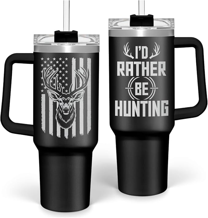 SANDJEST I'd Rather Be Hunting Tumbler with Handle for Men 40oz, Hunter Gifts for Dad Grandpa Husband Boyfriend, Hunters Stainless Steel Coffee Cup, Gifts for Birthday Christmas Fathers Day - Bloomnest