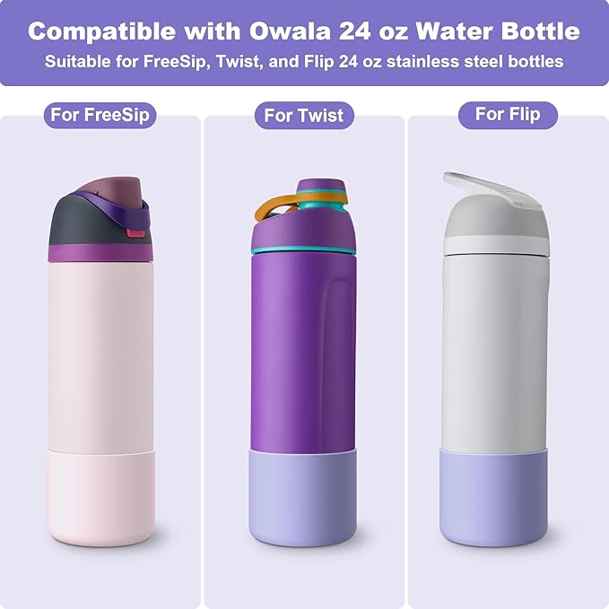 2PCS Silicone Water Bottle Boot for Owala 24oz 32oz 40oz, Anti-Slip Protective Sleeve Bottom Bumper Protector for FreeSip, Twist, and Flip Stainless Steel Water Bottles Alwenid