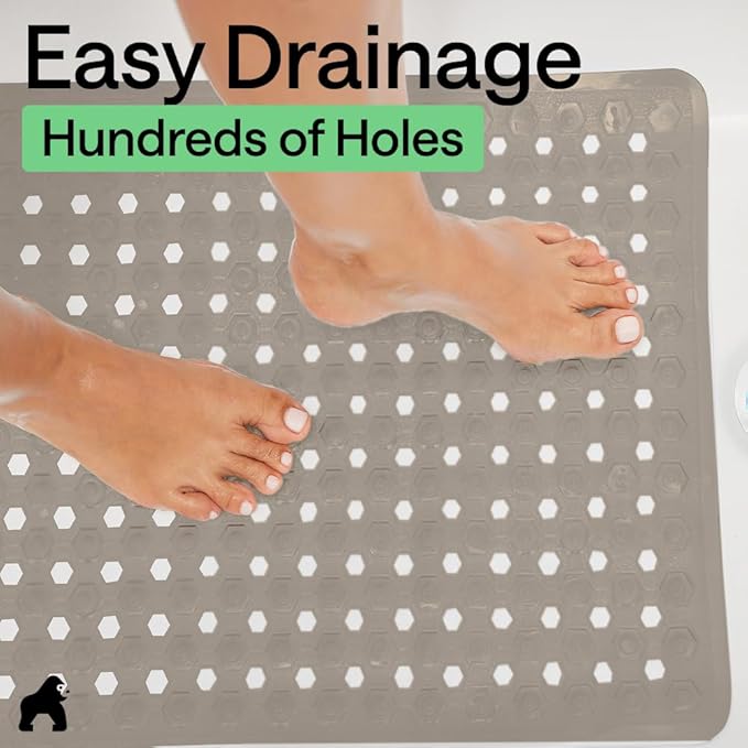 GORILLA GRIP Patented Square Shower Stall Mat, Small Bathtub Floor Mats for Stand Up Showers, Suction Cups and Drainage Holes, Machine Wash, Soft on Feet, Bathroom Accessories 21x21 Inch, Beige Opaque - Bloomnest