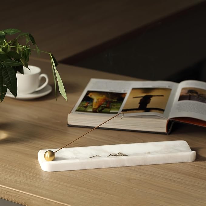 Koville Luxury African Marble Incense Holder, Incense Holders for Sticks, Incense Burner Holder, Ideal for Meditation and Relaxing, Easy to Clean(Namib Bianco) - Bloomnest