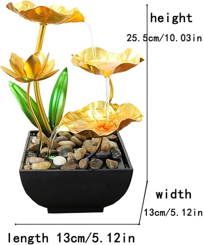 Gold Tabletop Water Fountain, Desktop Waterfall, Indoor Lotus Desktop Decorative Fountain, Home Bathroom Bedroom Decor.Thanksgiving Gift - Bloomnest