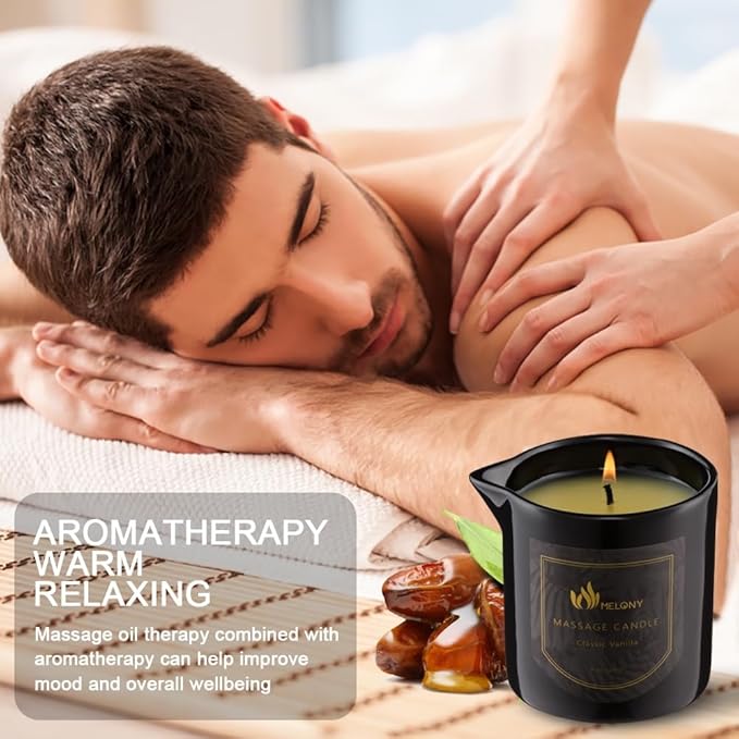 MELONY Massage Oil Candle for Pure Relaxation- 8.1 oz- Moisturizing Essential Oil Body Massage Candle for Home Spa- Amazing Gift for Women & Men (Classic Vanilla) - Bloomnest
