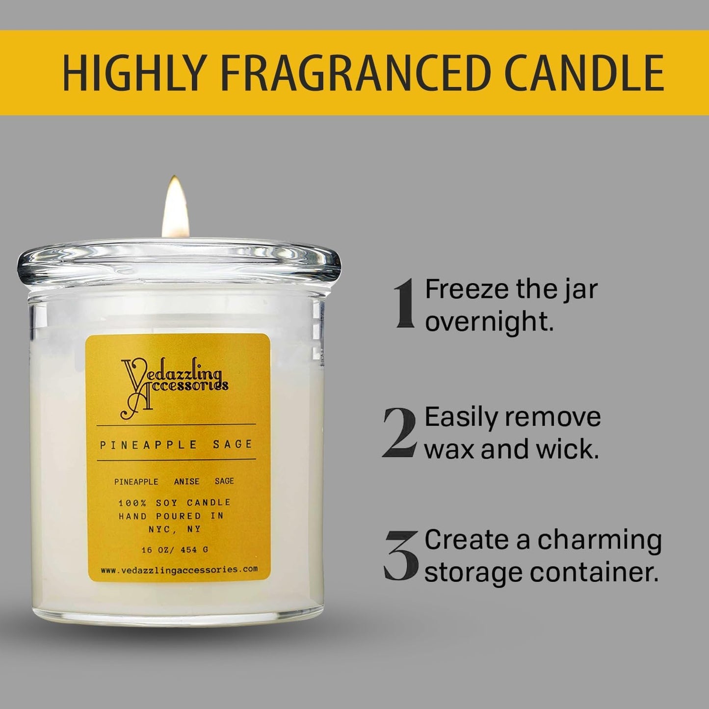 Premium Pineapple Sage Soy Wax Candle - 17 oz Handpoured, Dual Wick, 50 Hour Burn Time, Aromatic Eco-Friendly Candle