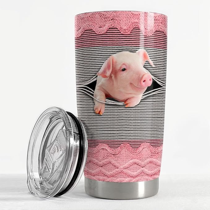 SANDJEST Pig Tumbler 20oz Stainless Steel Insulated Tumblers Coffee Travel Mug Cup Funny Pig Gifts for Women Girls Gift for Birthday Christmas - Bloomnest