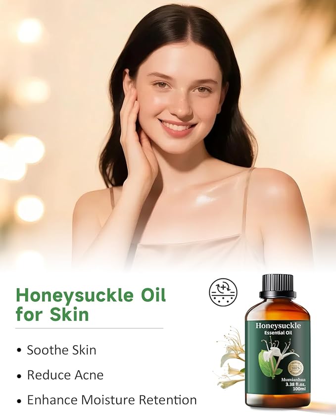 Pure Honeysuckle Essential Oil,Mumianhua Natural Honeysuckle Oil for Humidifier, Sweet Relaxation, Evening Serenity, Floral Diffusion, Laundry, Reed Diffuser, Skin,Candles,Perfume Crafts 3.38 Fl Oz - Bloomnest