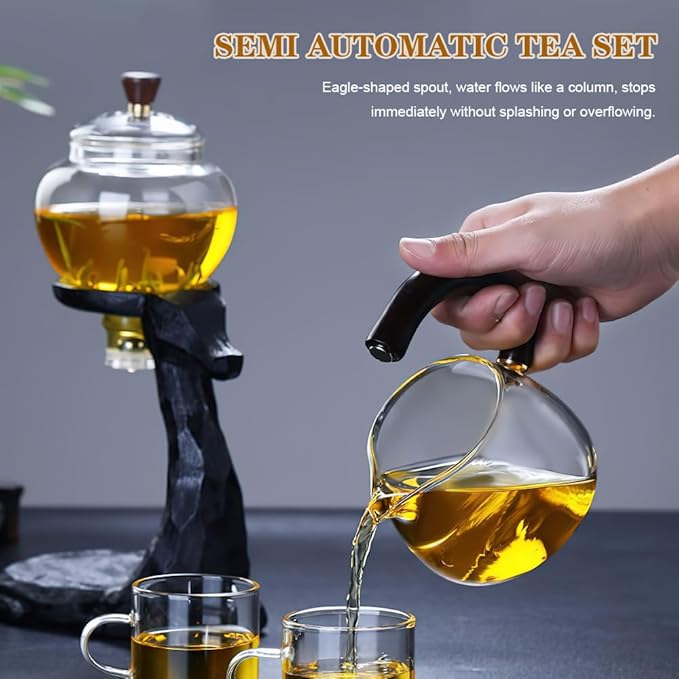 Magnetic Tea Pot, Lazy Kungfu Drip Teapot with Infuser, Heat-resistant Glass Deer Teapots Set, Semi-automatic Deer Glass Teapot Kettle Gifts for Friends Family (Black)